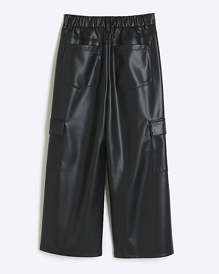 Girls black wide leg cargo trousers