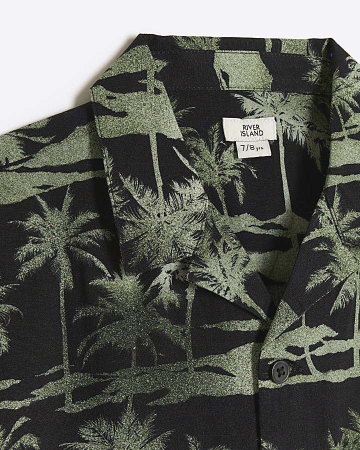 Boys Black Palm Print Shirt