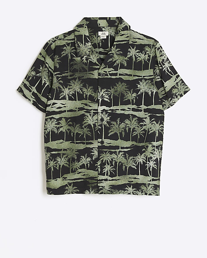 Boys Black Palm Print Shirt