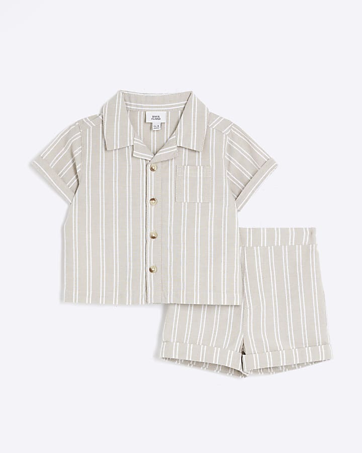 Baby boys beige striped shirt set