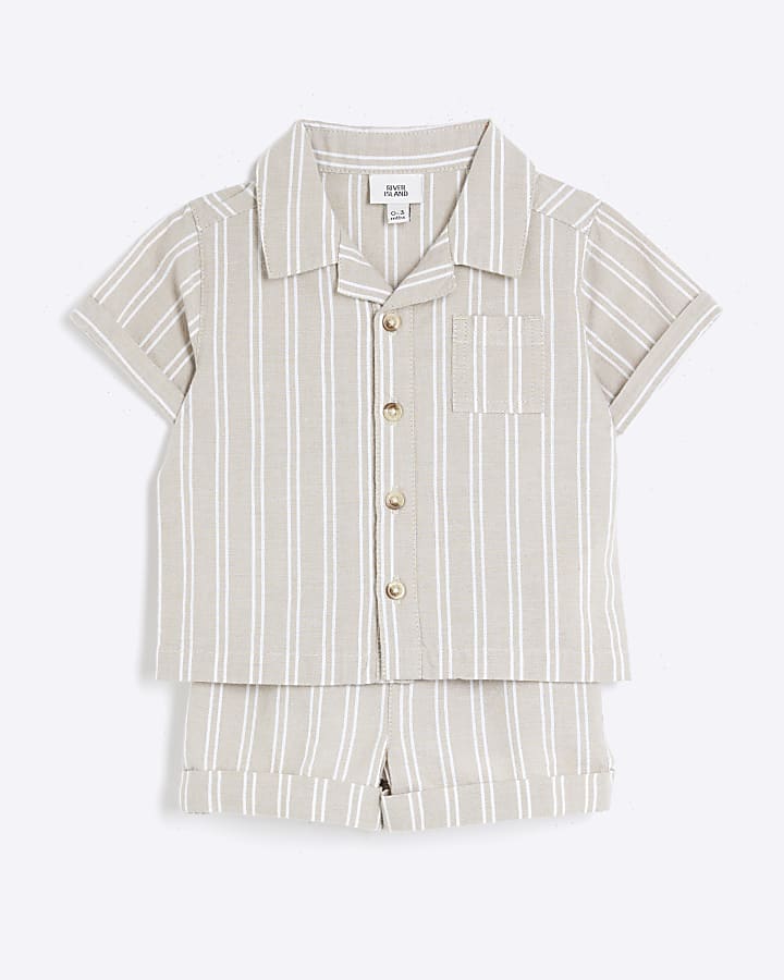 Baby boys beige striped shirt set