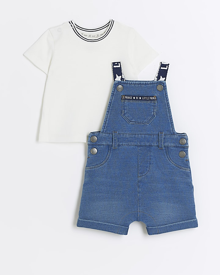 Baby boys blue denim dungarees set