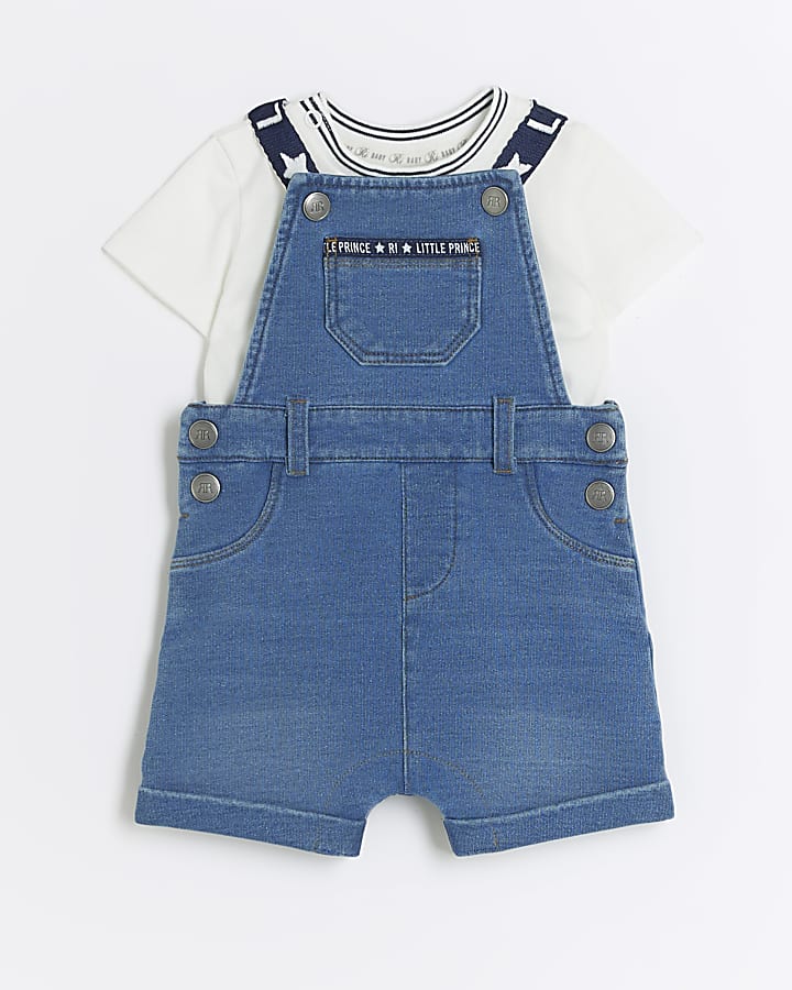 Baby boys blue denim dungarees set