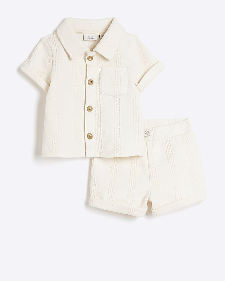 Baby boys ecru textured shirt and shorts set