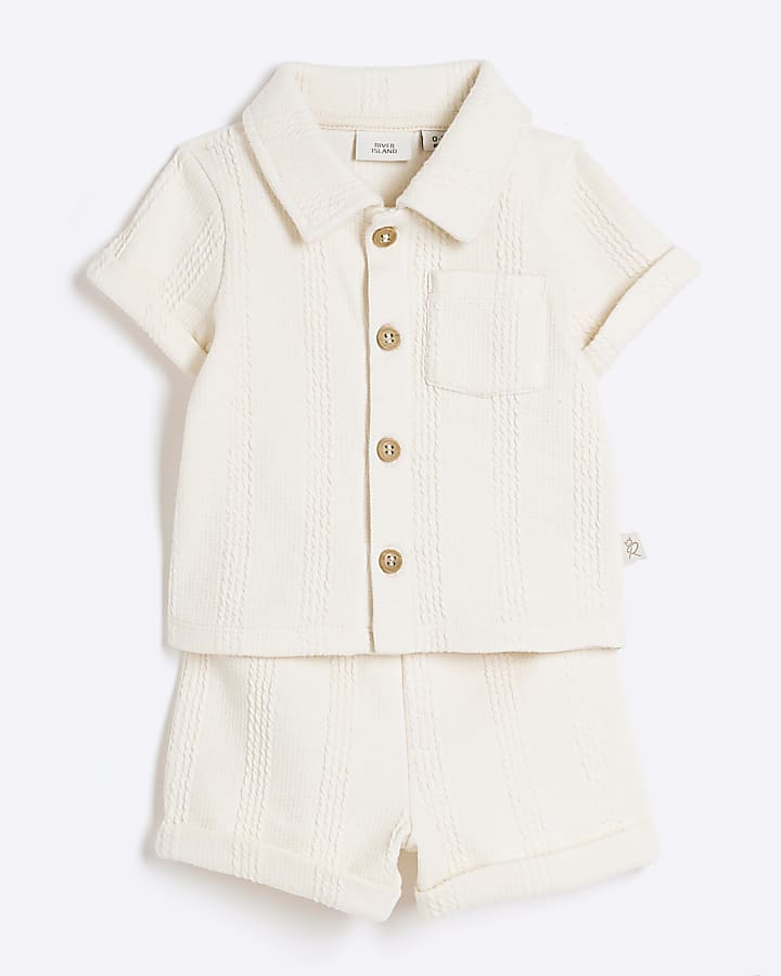 Baby boys ecru textured shirt and shorts set