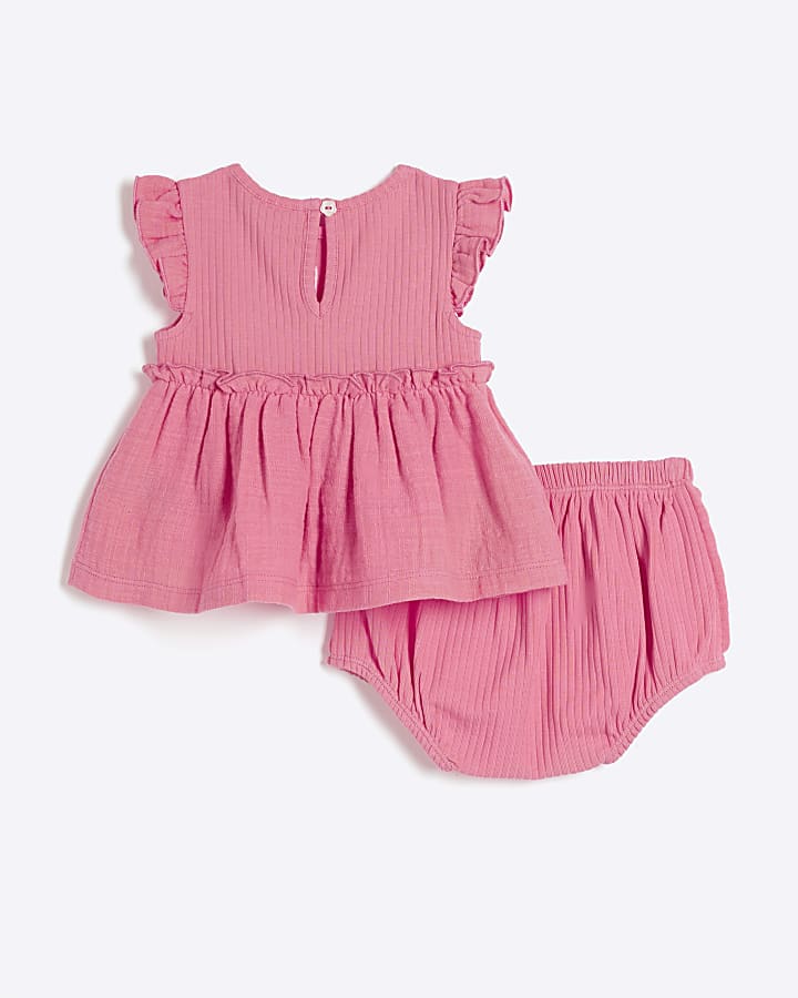 Baby girls coral peplum top and bloomers set