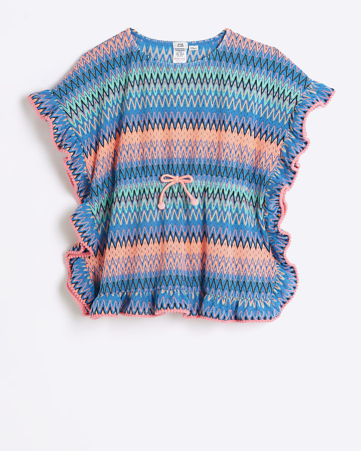 Girls blue chevron beach kaftan