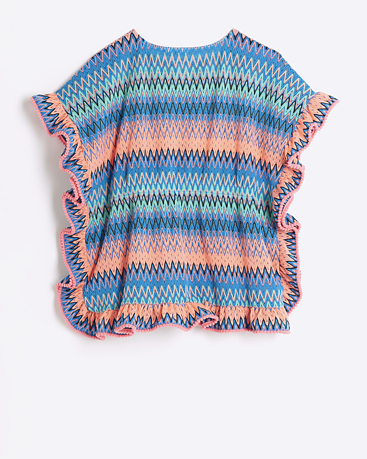 Girls blue chevron beach kaftan