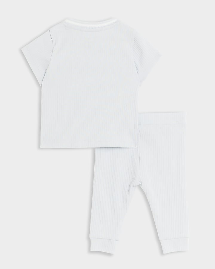 Baby boys blue ribbed top and trousers set