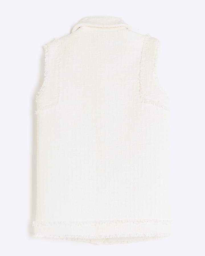 Girls cream boucle sleeveless blazer