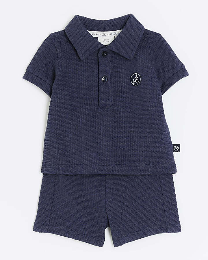 Baby boys navy polo top and shorts set