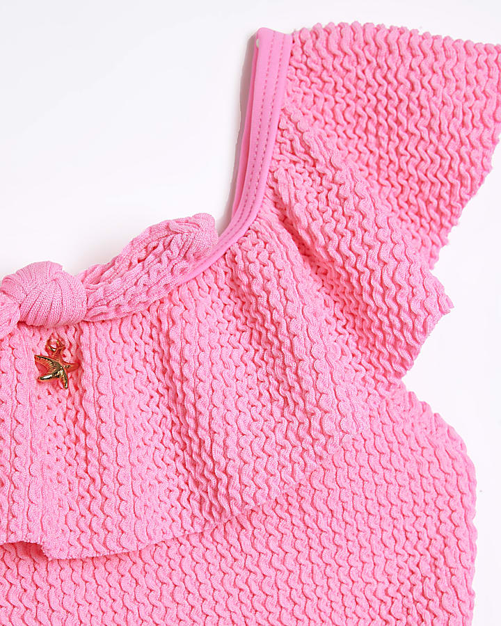 Mini girls pink textured frill swimsuit