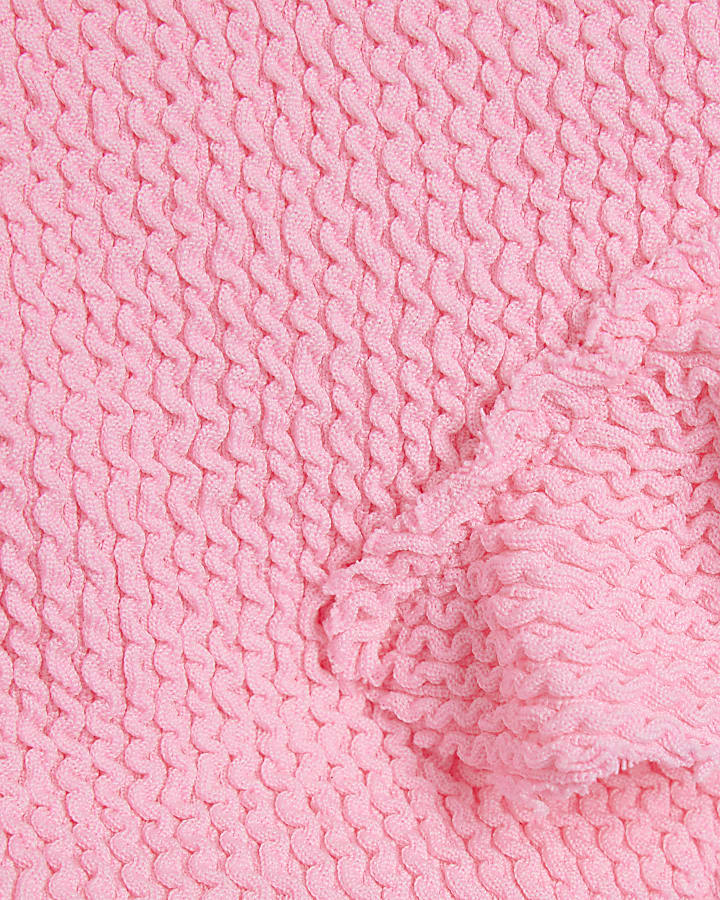 Mini girls pink textured frill swimsuit