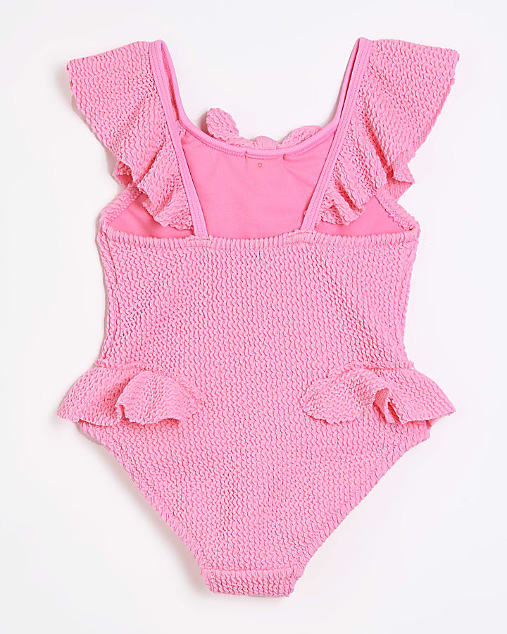 Mini girls pink textured frill swimsuit