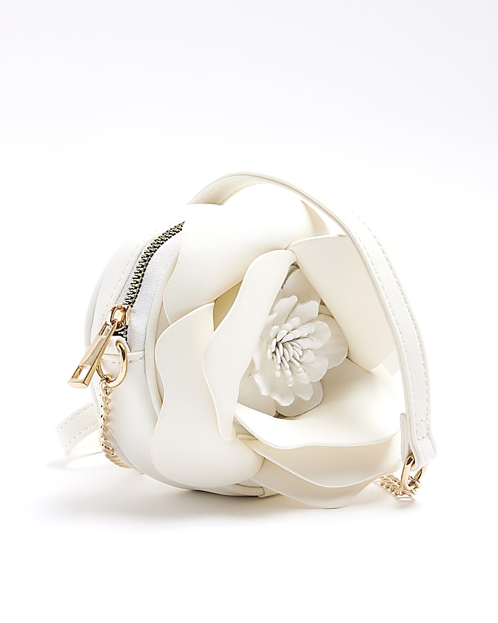 Girls white flower cross body bag