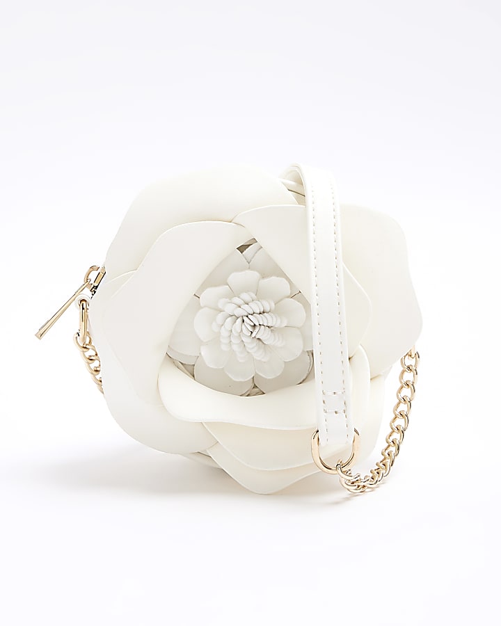 Girls white flower cross body bag