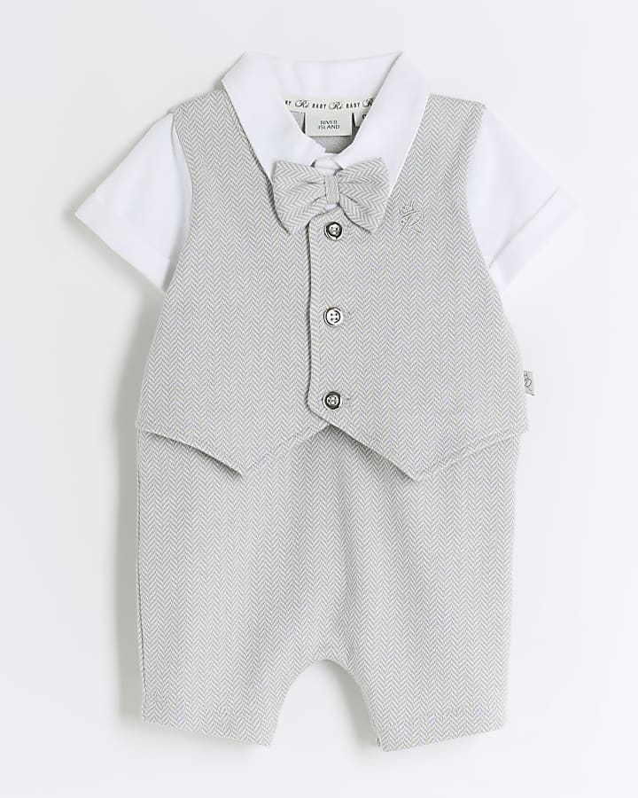 Baby boys grey waistcoat all in one