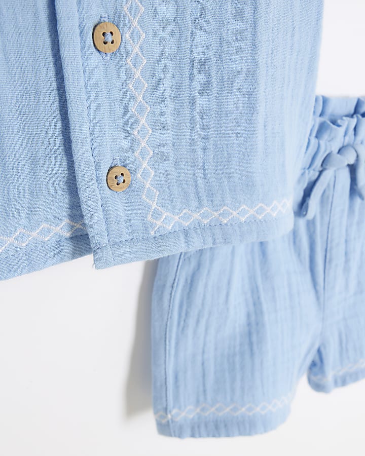 Baby boys blue embroidered shirt set