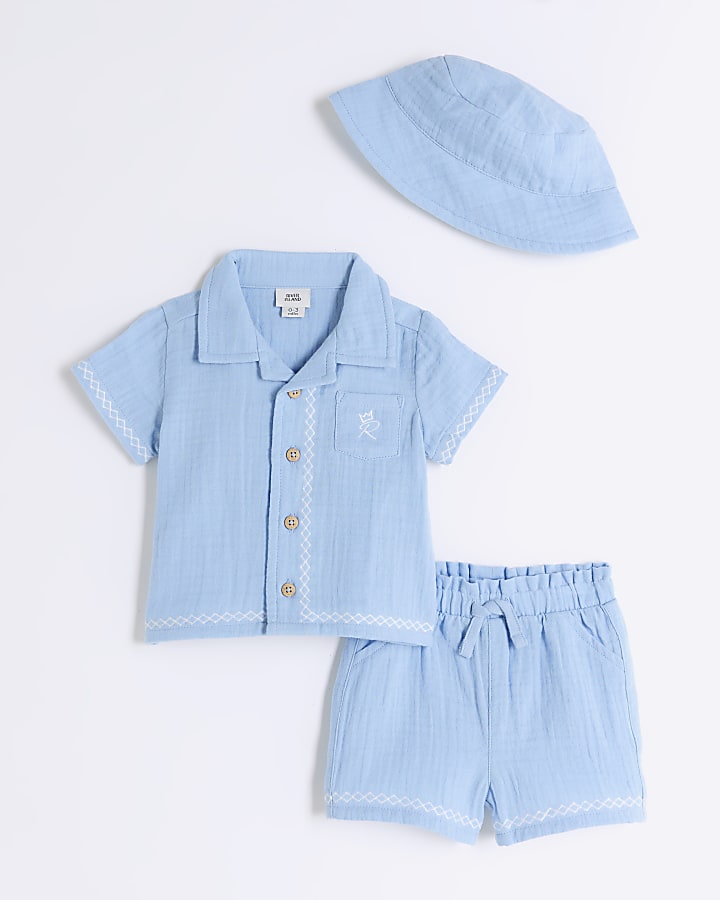 Baby boys blue embroidered shirt set