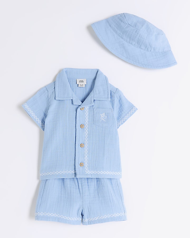 Baby boys blue embroidered shirt set