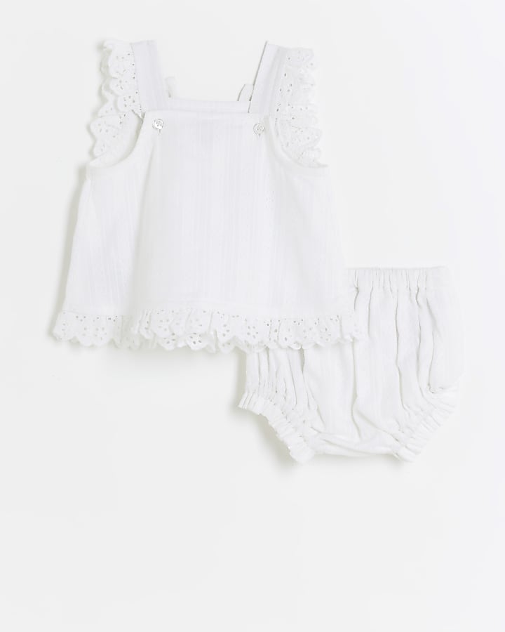 Baby girls white embroidered top and bloomers