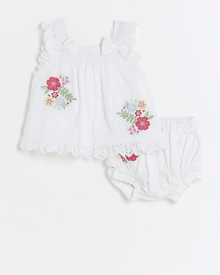 Baby girls white embroidered top and bloomers