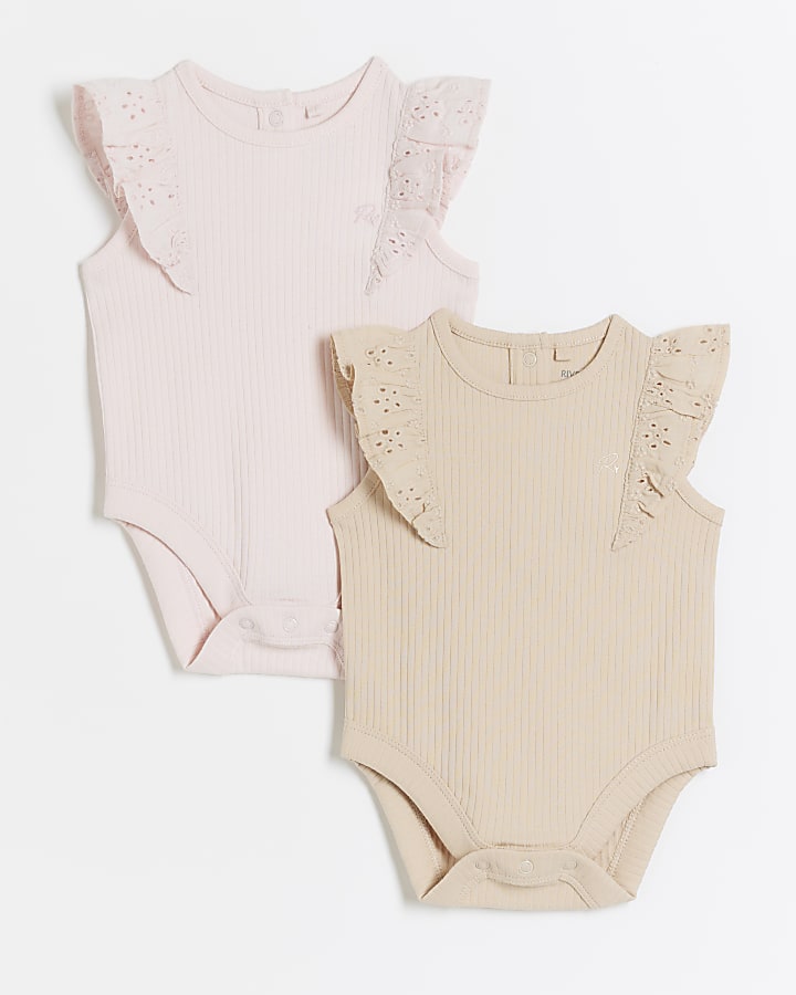 Baby girls pink ribbed bodysuits 2 pack