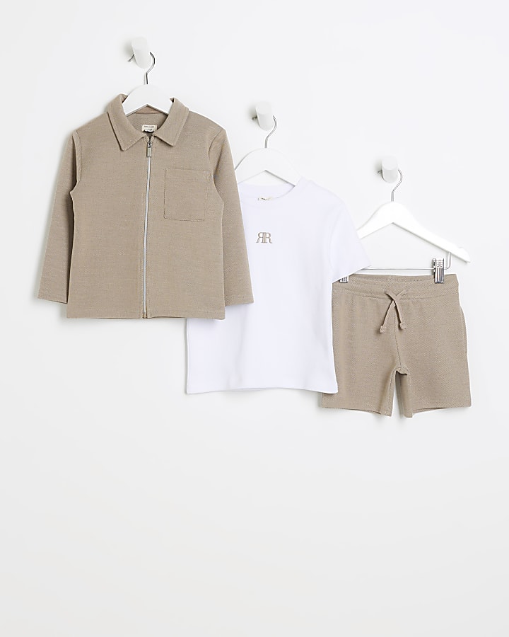 Mini boys stone shacket and shorts set