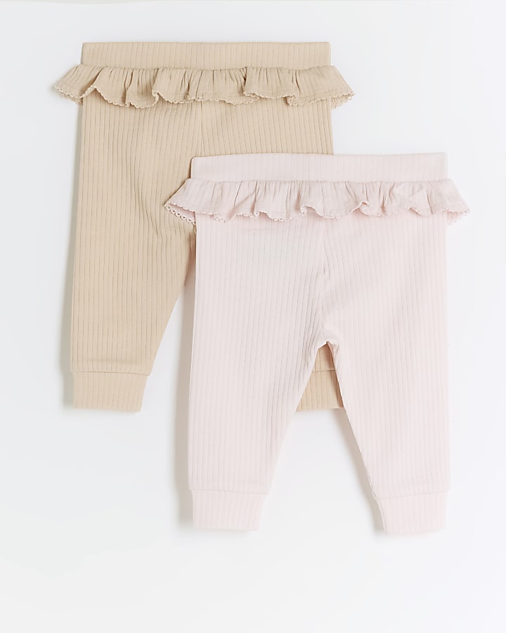 Baby girls pink frill waist leggings 2 pack