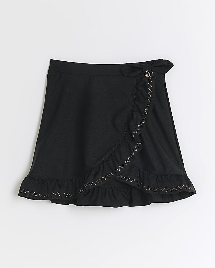 Girls black wrap swim skirt