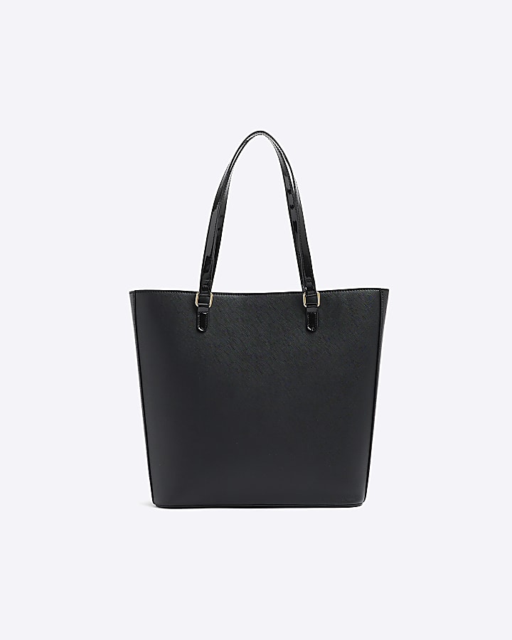 Girls black embossed pocket shopper bag