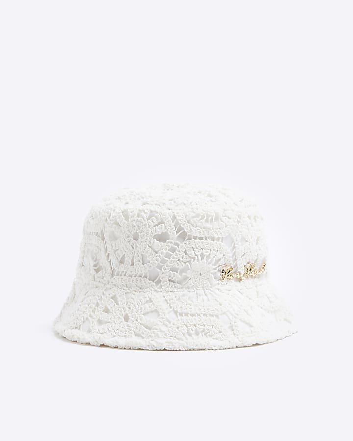 Girls cream crochet bucket hat