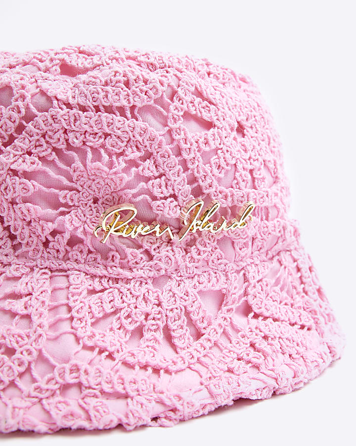 Mini girls pink crochet lace bucket hat