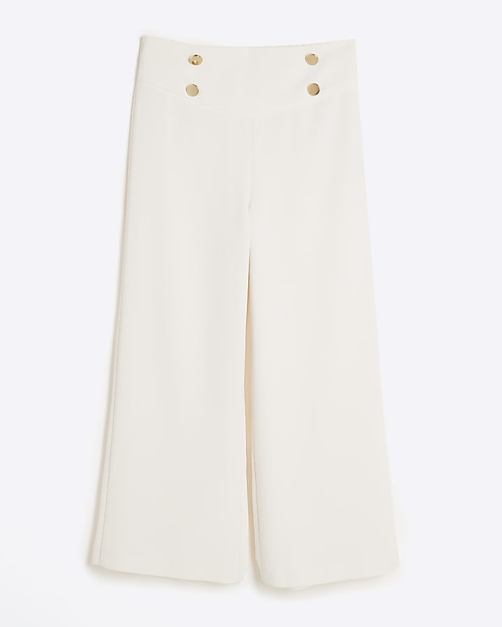 Girls white wide leg trousers