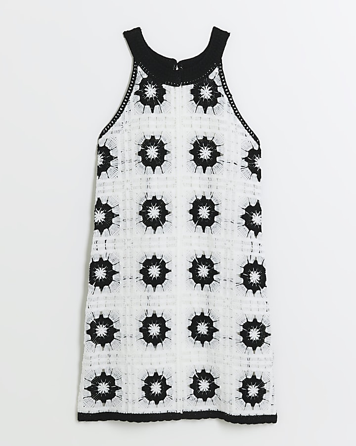 Girls Black Crochet Flower Dress