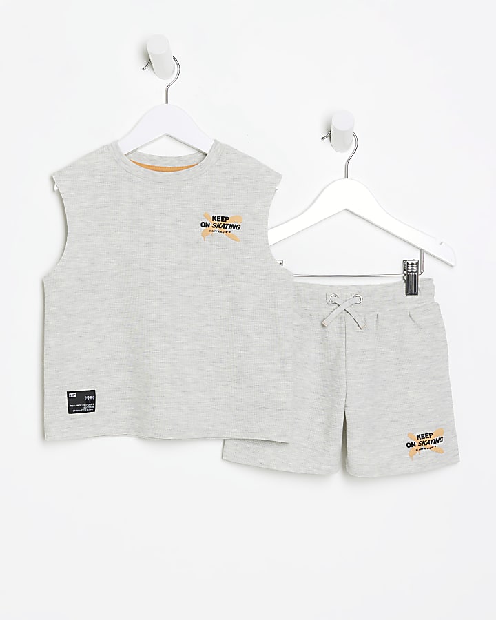 Mini boys grey skater tank set