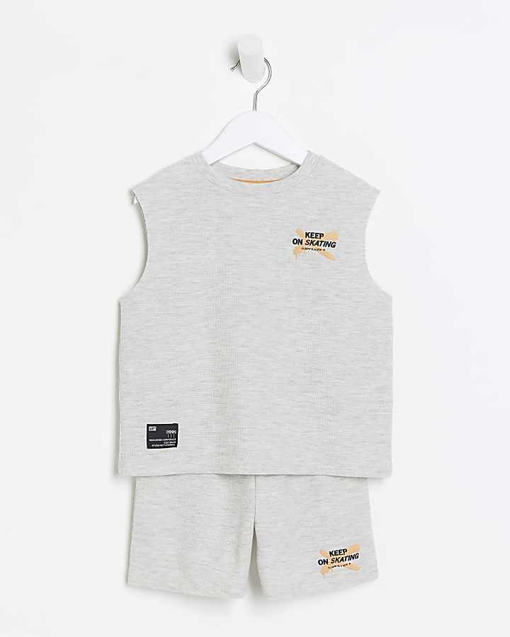 Mini boys grey skater tank set