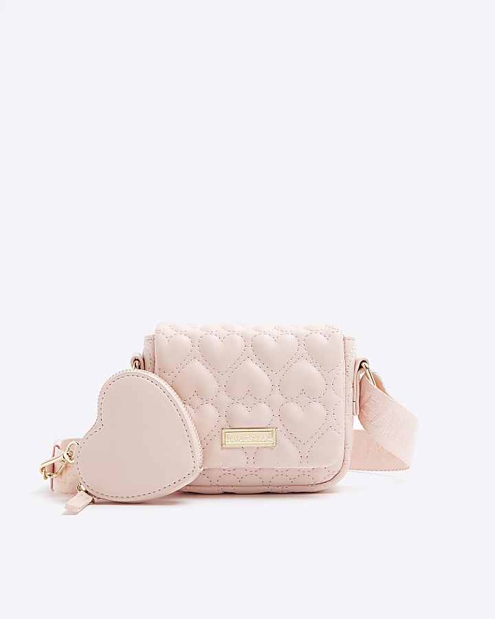 Girls pink heart quilt bag River Island