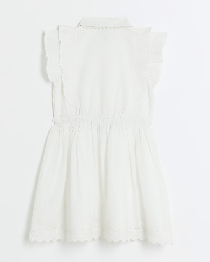 Girls white frill embroidered shirt dress