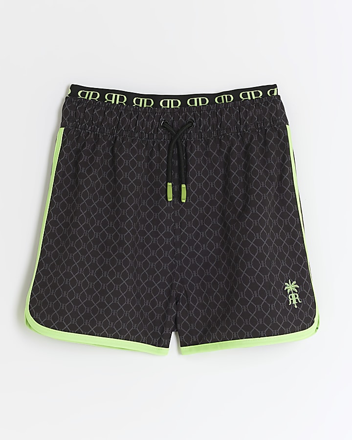 Boys black RI monogram swim shorts River Island