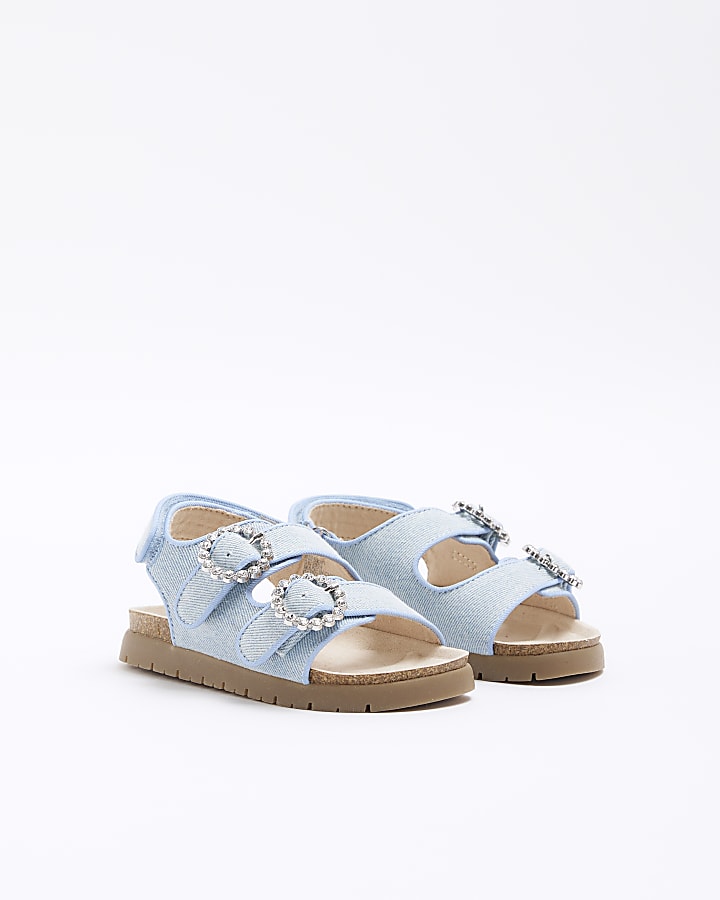 Mini girls blue denim corkbed sandals