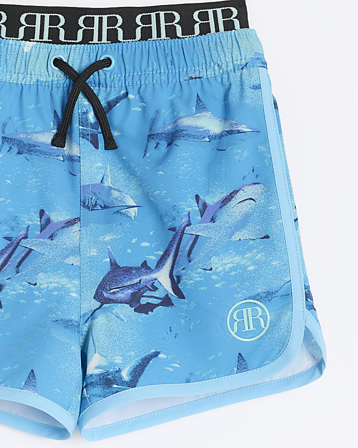 Mini boys blue shark swim shorts