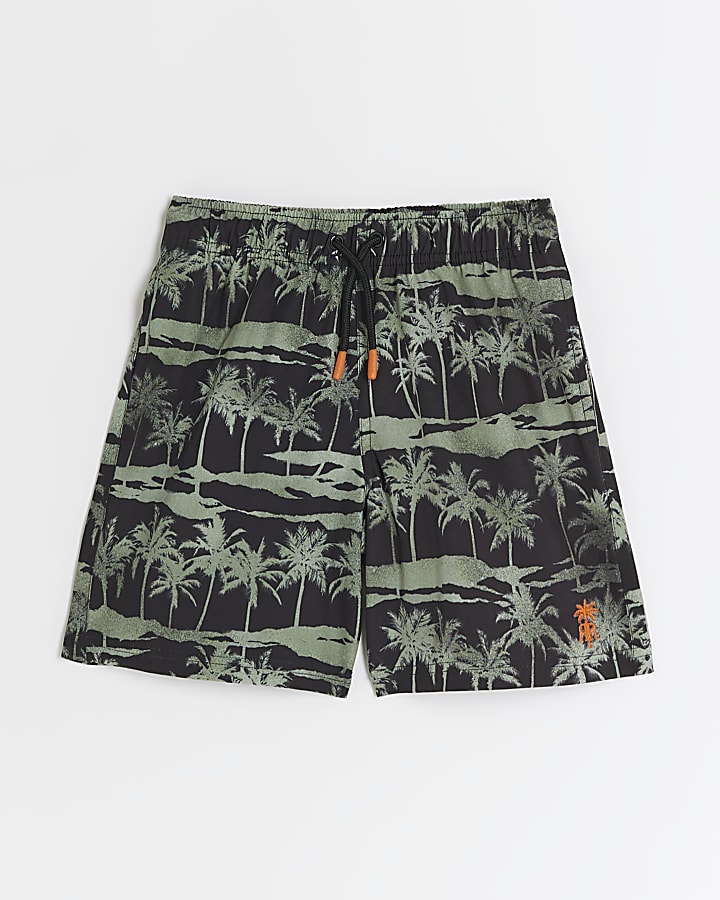 Boys black palm tree swim shorts