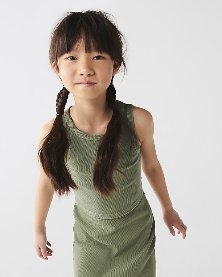 Girls khaki tank and midi skirt set