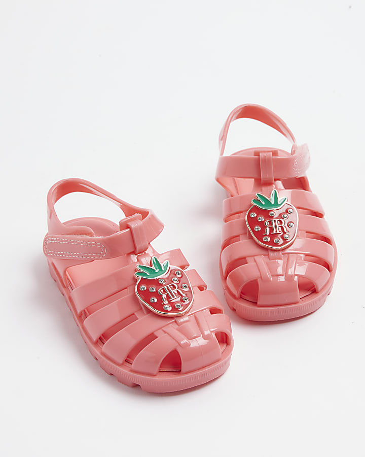 Mini girls pink strawberry jelly sandals