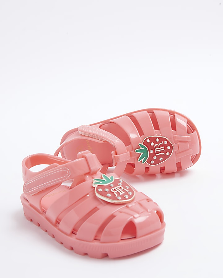 Mini girls pink strawberry jelly sandals