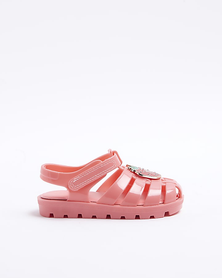 Mini girls pink strawberry jelly sandals River Island