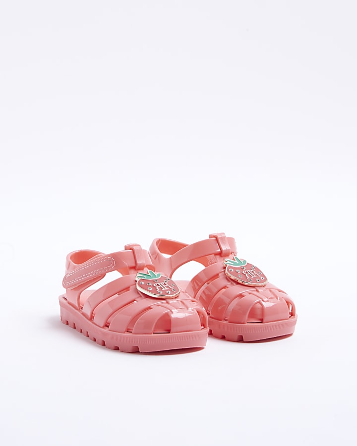 Mini girls pink strawberry jelly sandals