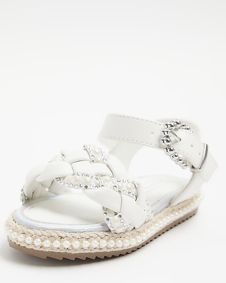 Mini girls white pearl espadrille sandals