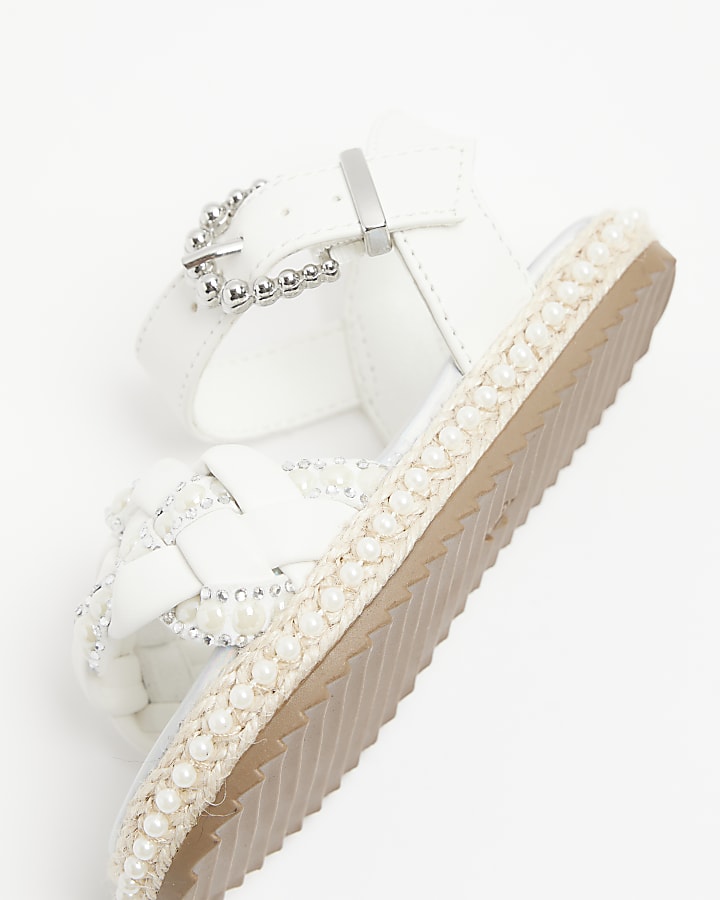 Mini girls white pearl espadrille sandals